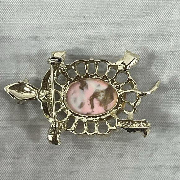 Vintage Gerrys Turtle Art Glass Cabochon Brooch Pin Marble Brown Gold 2.25" - Picture 12 of 16